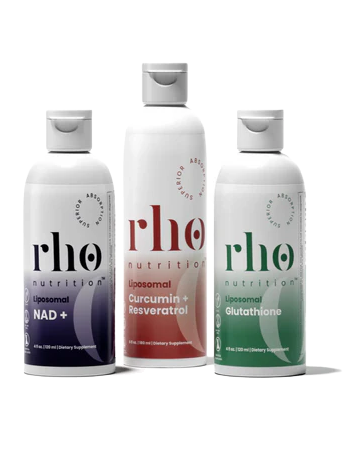 Rho Nutrition - Cellular Health Essentials Bundle – Liquid Liposomal Supplements for Healthy Aging & Cellular Support - NAD+, Curcumin + Resveratrol, & Glutathione (3 Pack)